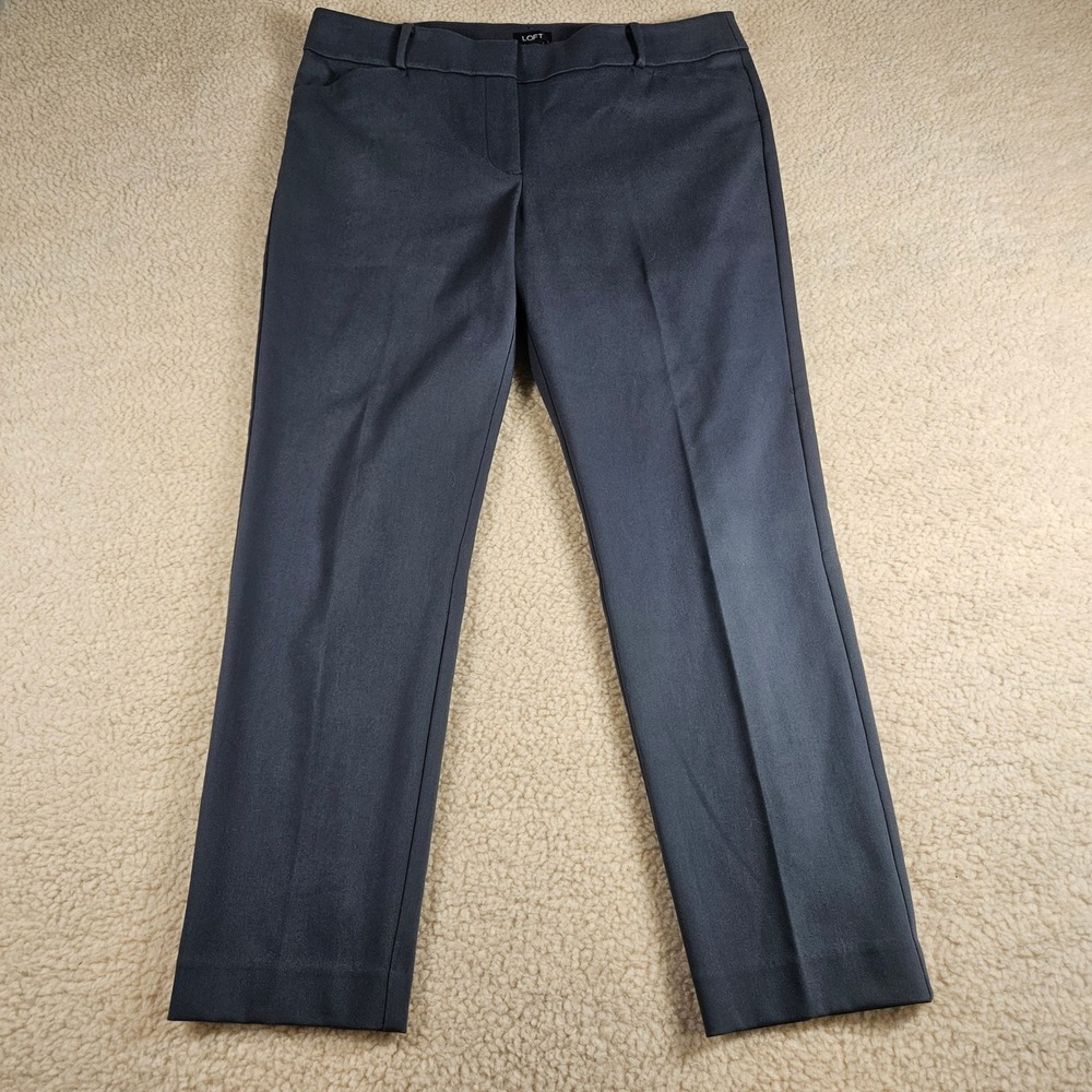 LOFT Julie Trousers Women 12 Gray Straight Leg Stretch Career Office Workwear